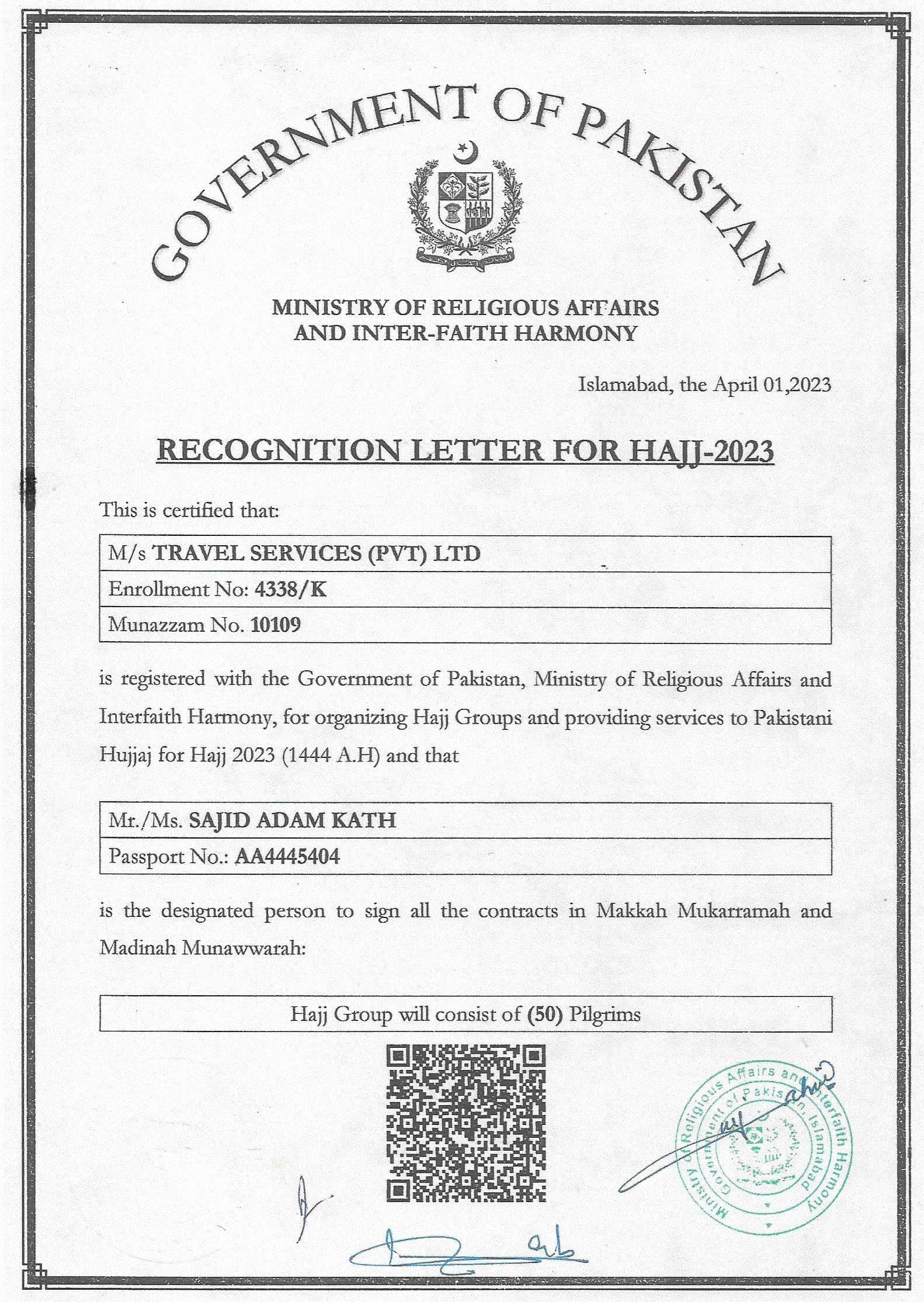 Ministry of Religious Affairs and Interfaith Harmony Hajj Operater 2023